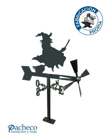 Veleta de Hierro Bruja Volando en Escoba para Jardín - Veleta de Viento con Aspas Decorativa Fabricada en España