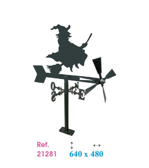 Veleta de Hierro Bruja Volando en Escoba para Jardín - Veleta de Viento con Aspas Decorativa Fabricada en España