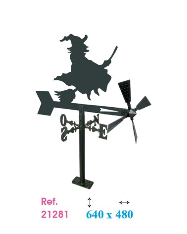 Veleta de Hierro Bruja Volando en Escoba para Jardín - Veleta de Viento con Aspas Decorativa Fabricada en España