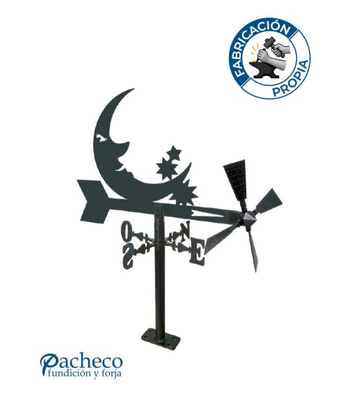 Veleta de Hierro Luna y Estrellas para Jardín - Veleta de Viento con Aspas Decorativa Fabricada en España