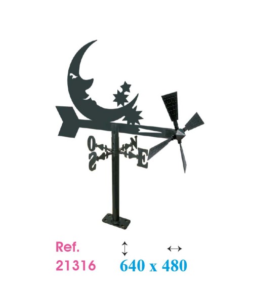 Veleta de Hierro Luna y Estrellas para Jardín - Veleta de Viento con Aspas Decorativa Fabricada en España