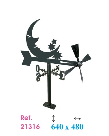 Veleta de Hierro Luna y Estrellas para Jardín - Veleta de Viento con Aspas Decorativa Fabricada en España