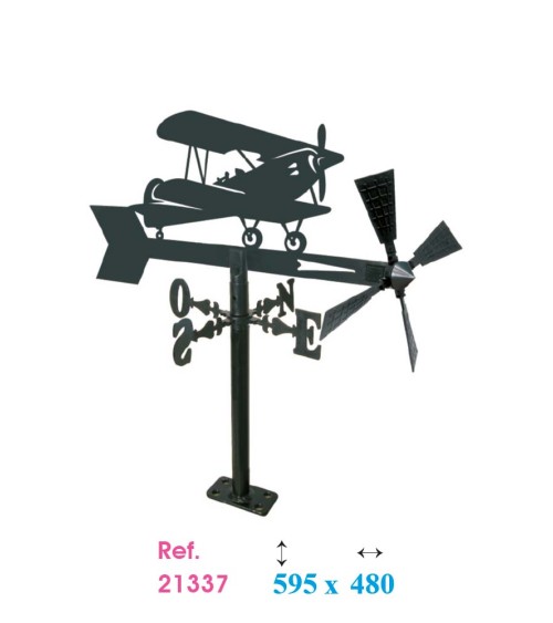 Veleta de Hierro Avión Biplano para Jardín - Veleta de Viento con Aspas Decorativa Fabricada en España