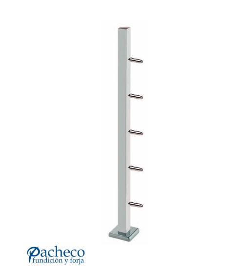 Poste Cuadrado 43 mm de Acero Inoxidable 316 Brillo y Satinado con Tensores Laterales