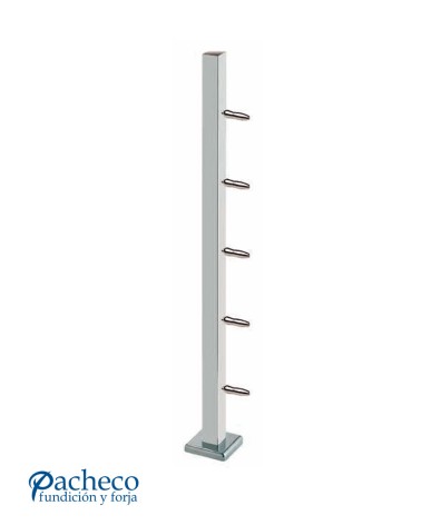 Poste Cuadrado 43 mm de Acero Inoxidable 316 Brillo y Satinado con Tensores Laterales