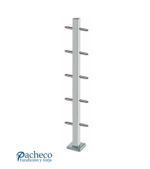 Poste Cuadrado 43 mm de Acero Inoxidable 316 Brillo y Satinado con Tensores a 180º
