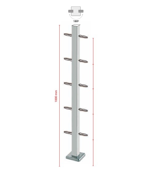 Poste Cuadrado 43 mm de Acero Inoxidable 316 Brillo y Satinado con Tensores a 180º