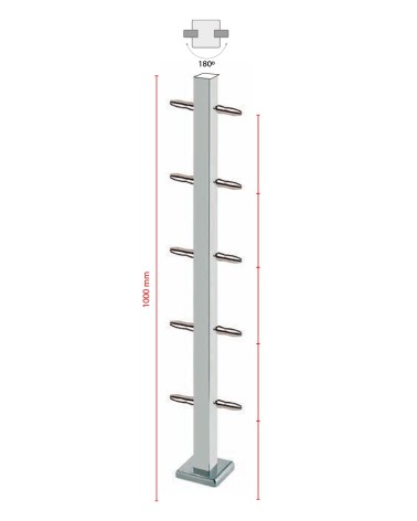 Poste Cuadrado 43 mm de Acero Inoxidable 316 Brillo y Satinado con Tensores a 180º