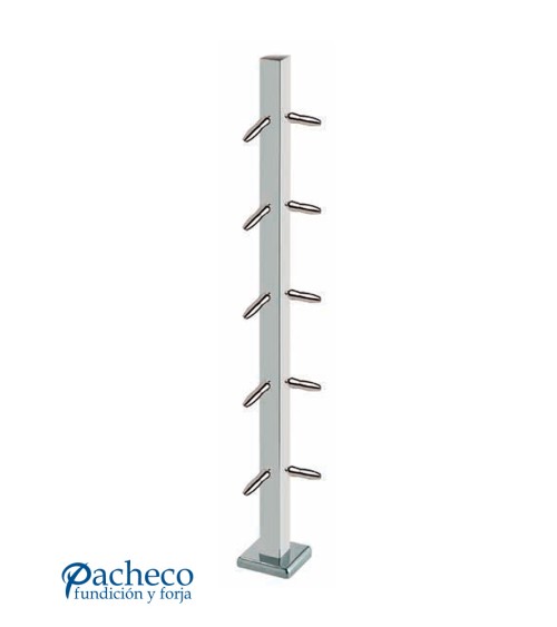 Poste Cuadrado 43 mm de Acero Inoxidable 316 Brillo y Satinado con Tensores a 90º