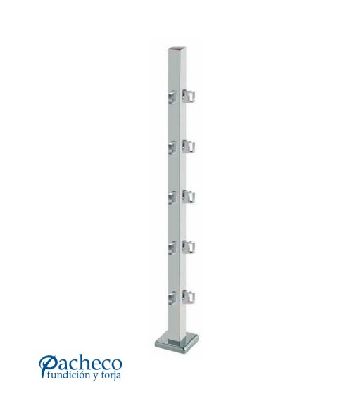 Poste Cuadrado 40 mm de Acero Inoxidable 316 Brillo y Satinado con Conectores Cuadrados a 90º