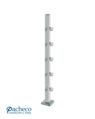 Poste Cuadrado 40 mm de Acero Inoxidable 316 Brillo y Satinado con Conectores Cuadrados a 90º