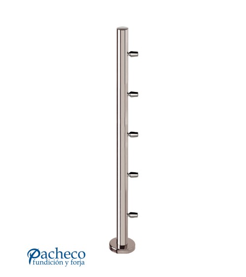 Poste Redondo 43 mm de Acero Inoxidable 316 Brillo y Satinado con Conectores Redondos Laterales