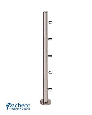 Poste Redondo 43 mm de Acero Inoxidable 316 Brillo y Satinado con Conectores Redondos Laterales