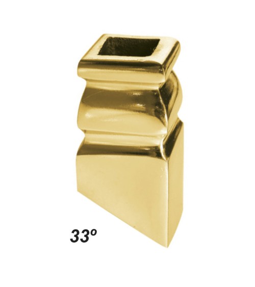 Macolla en latón brillo para barrote de forja cuadrado ingleteada 33º para subidas de escaleras