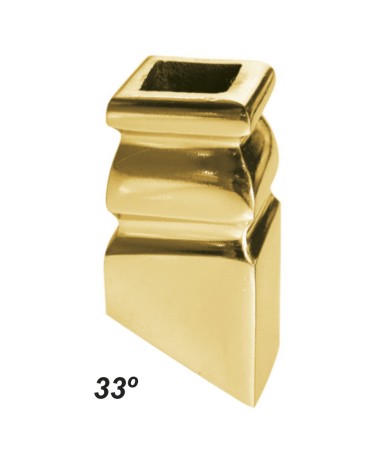 Macolla en latón brillo para barrote de forja cuadrado ingleteada 33º para subidas de escaleras