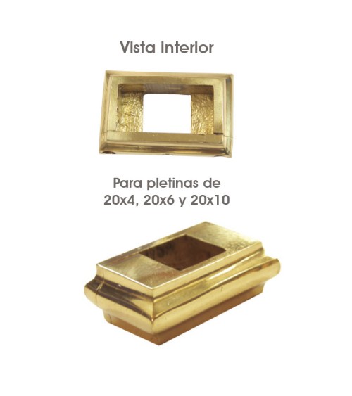 Macolla en latón brillo para barrote de forja cuadrado para pletina decorativa en portales y rejas de forja