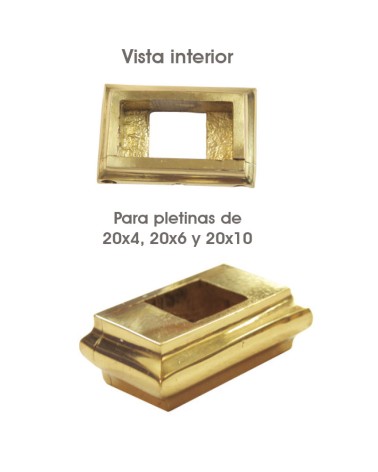 Macolla en latón brillo para barrote de forja cuadrado para pletina decorativa en portales y rejas de forja