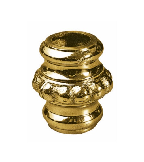 Macolla en latón brillo para barrote de forja redondo con aro perlado para remates de barandillas y portales