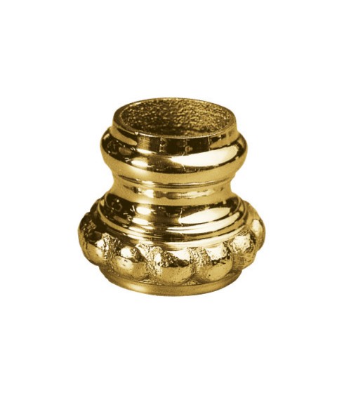 Macolla en latón brillo para barrote de forja redondo con franja perlada abombada para rejas y puertas de entrada