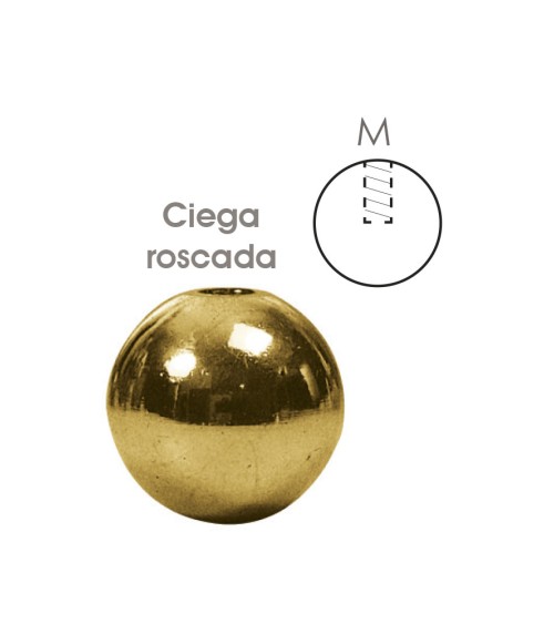 Bola en latón brillo ciega roscada para remates de barrotes redondos