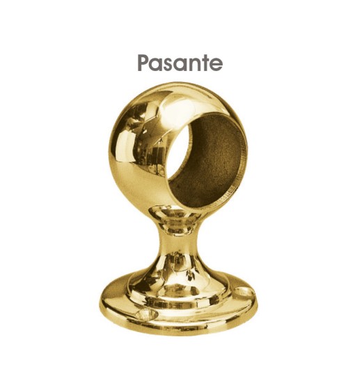 Soporte pasante en latón brillo para pasamanos