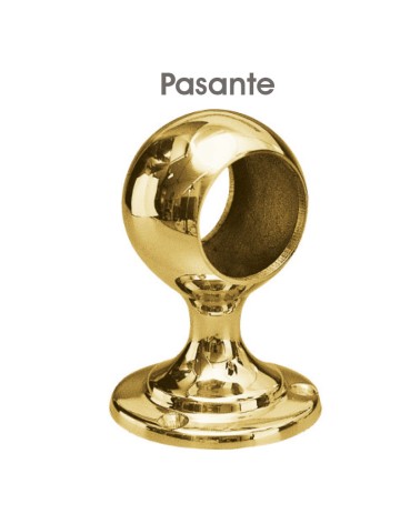 Soporte pasante en latón brillo para pasamanos