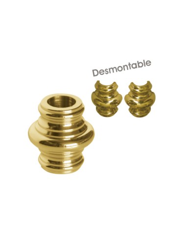 Macolla en latón brillo para barrote de forja redondo desmontable de doble curva para remates de barandillas