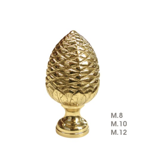 Remate en latón brillo tipo piña labrada para barandillas y escaleras decorativas