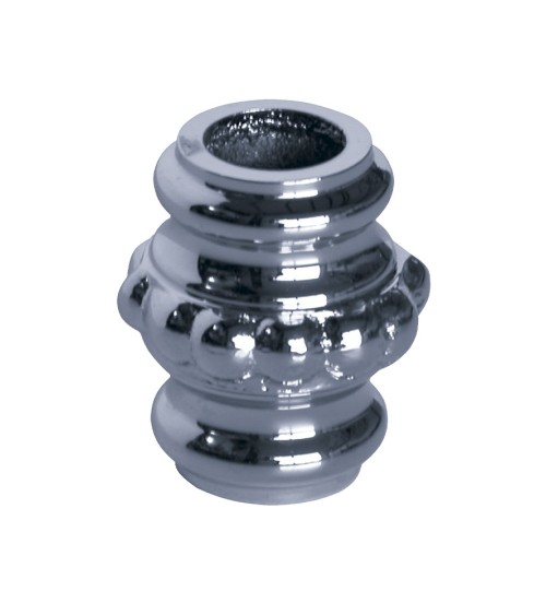 Macolla en latón cromado para barrote de forja redondo con aro perlado para remates de barandillas y portales