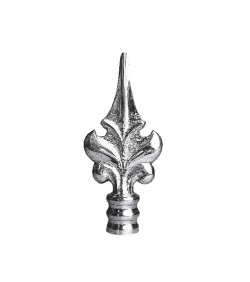 Remate en latón cromado tipo lanza decorativa para puertas de forja y portales