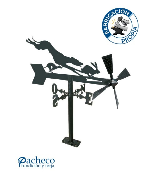 Veleta de Hierro Galgo Persiguiendo Liebre para Jardín - Veleta de Viento con Aspas de Caza Fabricada en España