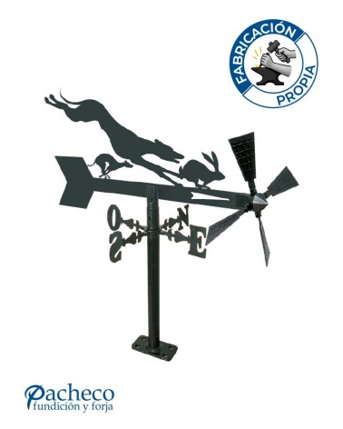 Veleta de Hierro Galgo Persiguiendo Liebre para Jardín - Veleta de Viento con Aspas de Caza Fabricada en España