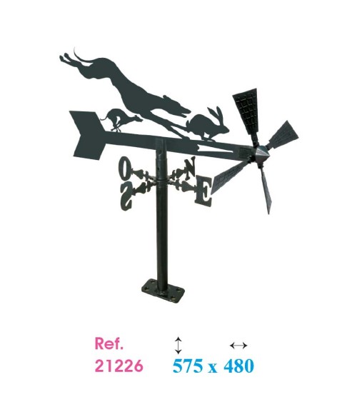 Veleta de Hierro Galgo Persiguiendo Liebre para Jardín - Veleta de Viento con Aspas de Caza Fabricada en España