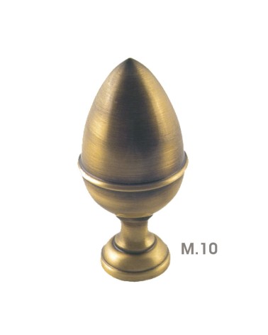 Remate en latón patinado tipo bellota lisa para barrotes de forja y barandillas