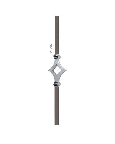 Barrote de forja con adorno rombo en latón cromado para portales y barandillas