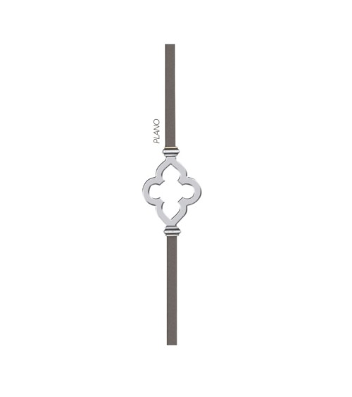 Barrote de forja con adorno flor calada en latón cromado para puertas y barandillas