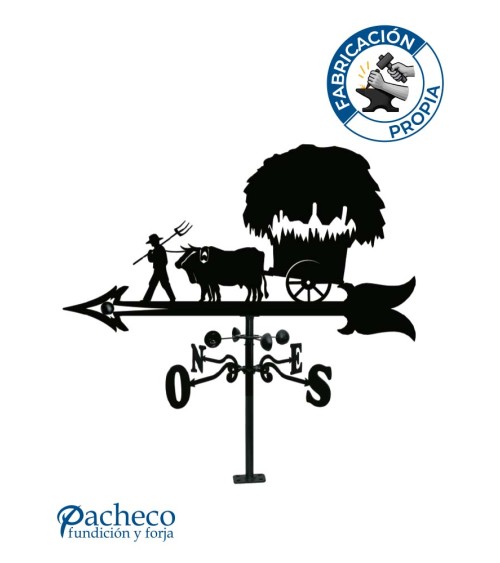 Veleta de Hierro Carro con Bueyes para Tejado - Veleta de Viento con Cazoletas de Oficios Tradicionales Fabricada en España