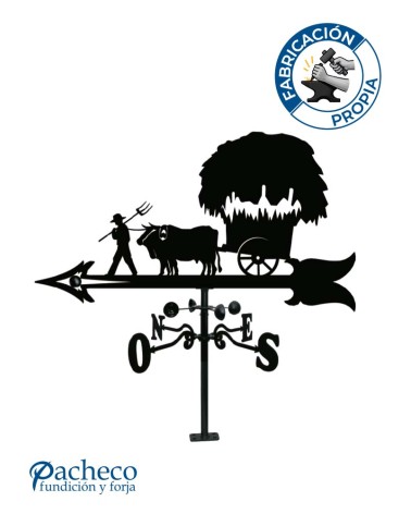 Veleta de Hierro Carro con Bueyes para Tejado - Veleta de Viento con Cazoletas de Oficios Tradicionales Fabricada en España