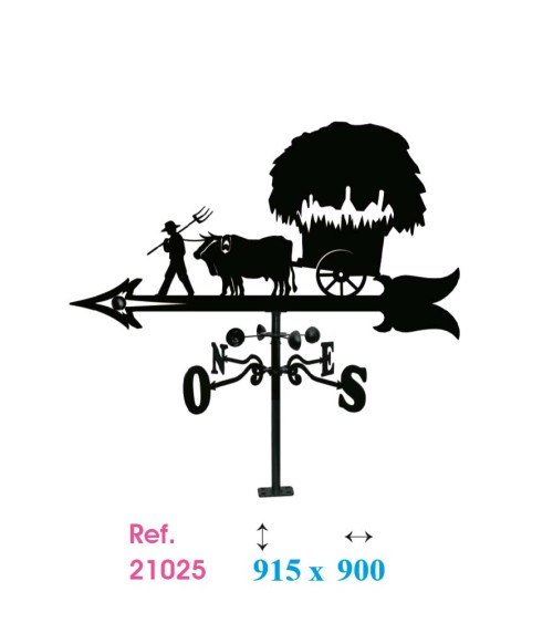 Veleta de Hierro Carro con Bueyes para Tejado - Veleta de Viento con Cazoletas de Oficios Tradicionales Fabricada en España