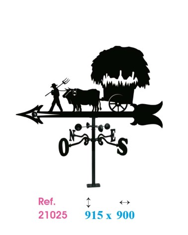 Veleta de Hierro Carro con Bueyes para Tejado - Veleta de Viento con Cazoletas de Oficios Tradicionales Fabricada en España