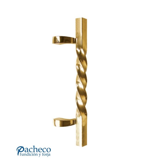 Tirador de latón brillo entorchado desplazado con base lisa para puerta de portal