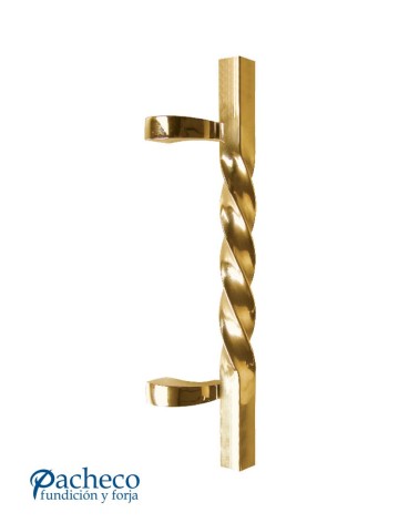 Tirador de latón brillo entorchado desplazado con base lisa para puerta de portal