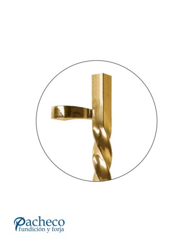 Tirador de latón brillo entorchado desplazado con base lisa para puerta de portal