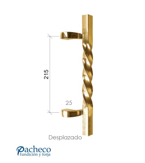 Tirador de latón brillo entorchado desplazado con base lisa para puerta de portal