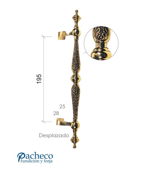 Tirador de latón brillo texturado desplazado para puerta de portal