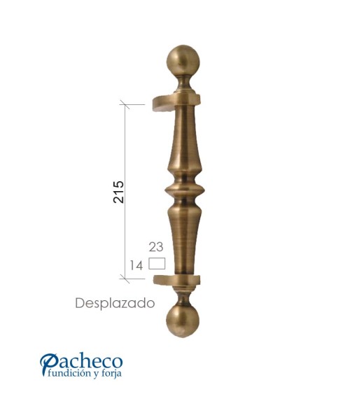 Tirador de latón patinado torneado desplazado para puerta principal