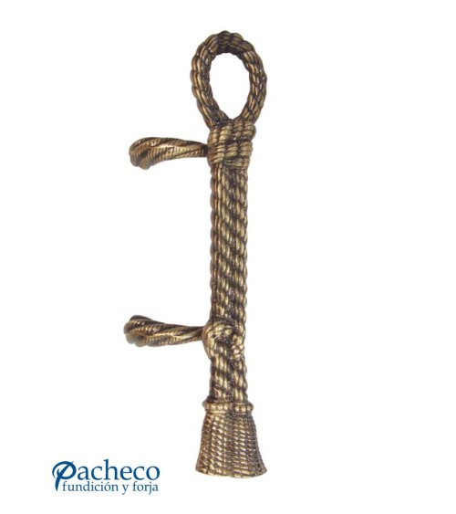 Tirador de latón patinado trenzado tipo cuerda desplazado para puerta de entrada