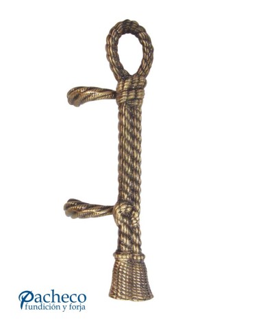 Tirador de latón patinado trenzado tipo cuerda desplazado para puerta de entrada