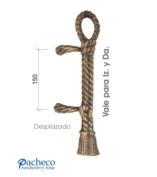 Tirador de latón patinado trenzado tipo cuerda desplazado para puerta de entrada