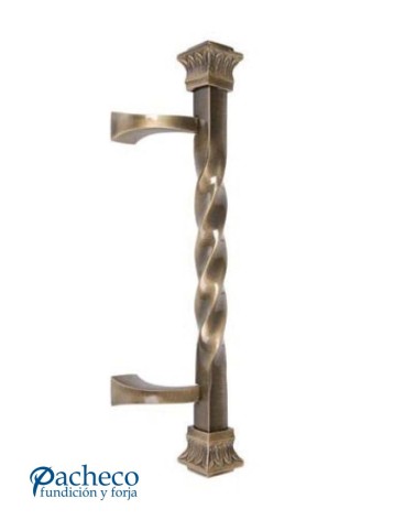 Tirador de latón patinado entorchado desplazado con base decorada para puerta de portal